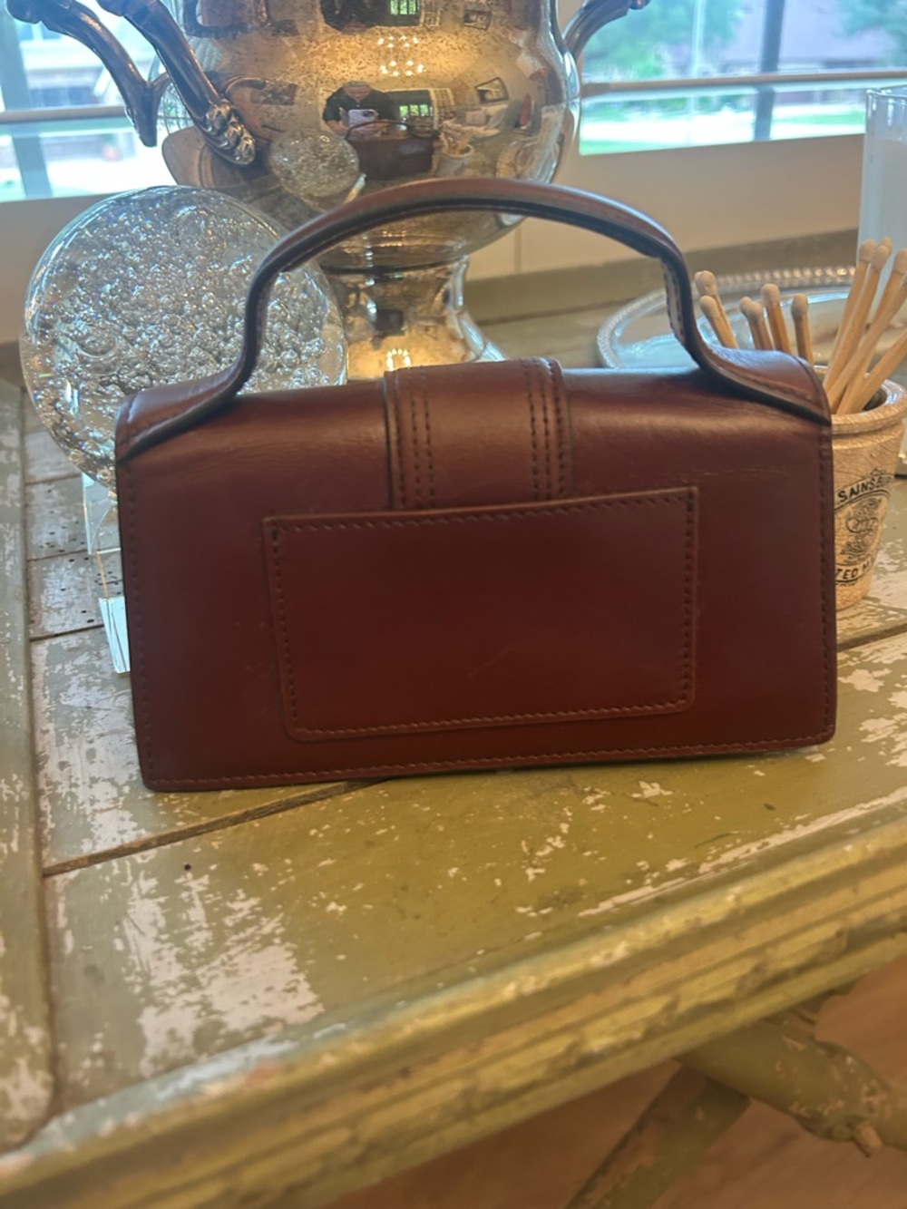Jacquemus Chestnut Brown Mini Top-Handle Bag with Gold Logo 7x4 authentic - Picture 2 of 4